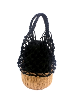 Woven Net Basket Bucket Bag  BA300049  BLACK